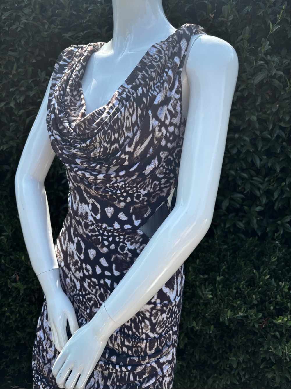 bebe Brown Animal Print Cowl Neck Mini Dress Y2K - Picture 2 of 12